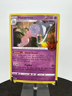 Pokemon TCG Hatterene Halloween Trick Or Trade Stamped Card 073/198 Holo Rare - Image 2