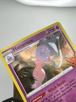 Pokemon TCG Hatterene Halloween Trick Or Trade Stamped Card 073/198 Holo Rare - Image 5