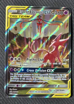 Pokemon TCG Espeon & Deoxys GX Tag Team SM240 Promo Sun & Moon Damaged/Crease - Image 1