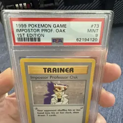 1999 Pokemon Game 1st Edition Shadowless Impostor Prof Oak #73 PSA 9 - Image 3