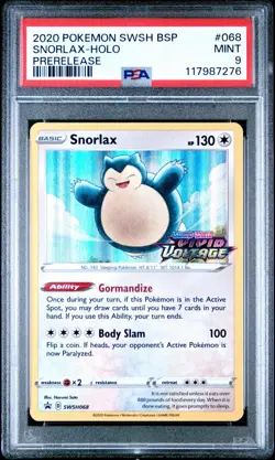 PSA 9 2020 Pokemon Vivid Voltage Snorlax Holo Rare Prerelease - SWSH068 #SWSH068 - Image 1