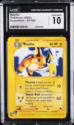 2002 POKEMON EXPEDITION #61/165 RAICHU CGC 10 GEM MINT - Image 1