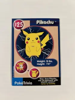 Pikachu 1999 Original 151 Pokemon Burger King PokeTrivia Trading Card #25 NM - Image 1