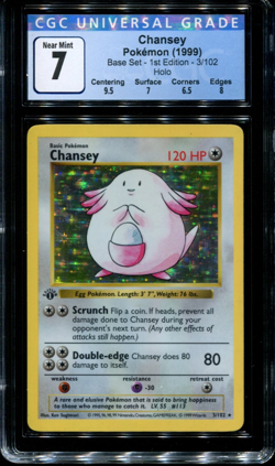 Chansey - 3/102 - CGC 7 Near Mint - Pokemon - 1st Edition Shadowless Base Set - - Image 1