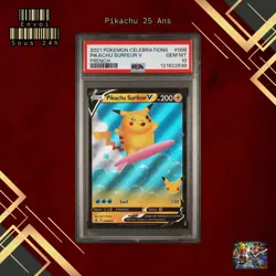 🇫🇷 PIKACHU SURFEUR V PSA 10 - 25 ANS CELEBRATIONS 008/025 Carte Pokemon 🇫🇷 - Image 1