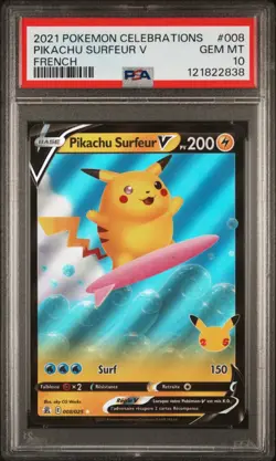 🇫🇷 PIKACHU SURFEUR V PSA 10 - 25 ANS CELEBRATIONS 008/025 Carte Pokemon 🇫🇷 - Image 2