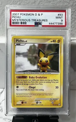 2007 POKEMON DIAMOND & PEARL MYSTERIOUS TREASURES #93 PICHU PSA 9 - Image 1