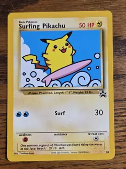 Pokemon Wotc Black Star Promo # 28 **SURFING PIKACHU** Really Nice Card,,read - Image 1