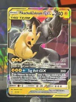 Pokemon Pikachu & Zekrom GX TCG Sun & Moon Team Up Holo Ultra Rare Card 33/181 - Image 1