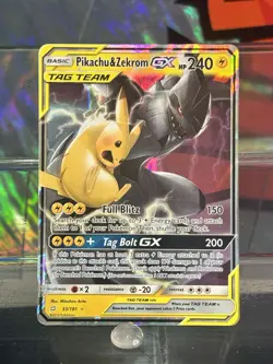 Pokemon Pikachu & Zekrom GX TCG Sun & Moon Team Up Holo Ultra Rare Card 33/181 - Image 2