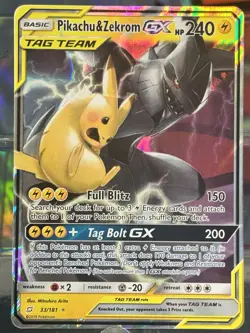 Pokemon Pikachu & Zekrom GX TCG Sun & Moon Team Up Holo Ultra Rare Card 33/181 - Image 3