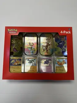 Pokemon 4 Mini Tins + 4 Promo Cards Bundle - 151 Sams Club EXCLUSIVE In-Hand - Image 1
