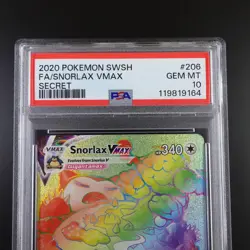 PSA 10 Snorlax Vmax 206/202 Pokemon Sword and Shield Rainbow Holo Graded Card - Image 2