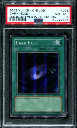 PSA 8 NM MINT 2002 YUGIOH DARK HOLE BLUE EYES DRAGON #LOB-052 RARE 27336 B167 - Image 1