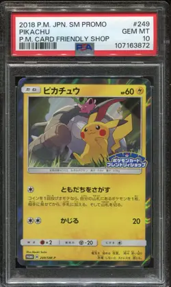 PSA 10 Gem Mint Pikachu 249/SM-P Pokemon Card Friendly Shop Japanese 2018 Graded - Image 1