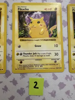 Pokemon Card Pikachu Shadowless Base Set RED CHEEKS 58/102 - Near Mint! X3! - Image 3