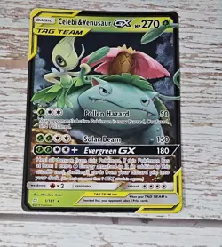 Pokemon TCG Celebi & Venusaur GX Card 1/181 Tag Team Sun Moon - Image 1