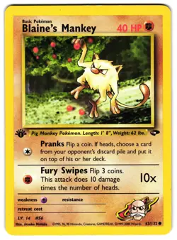 BLAINE'S MANKEY 63/132 - LP - 1ST EDITION GYM CHALLENGE ENGLISH POKEMON CARD - Image 1