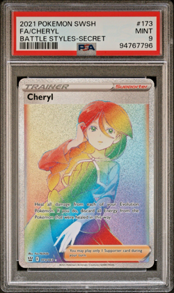 2021 Pokemon Trainer Cheryl 173/163 Full Art Rainbow Hyper Secret Rare - PSA 9 - Image 1