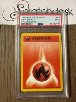 PSA 9 - Pokemon FIRE ENERGY 98/102 - SHADOWLESS BASE SET - MINT - Image 1
