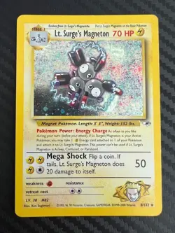 Pokemon TCG Gym Heroes Lt. Surge's Magneton Holo Rare 8/132 LP - Image 1