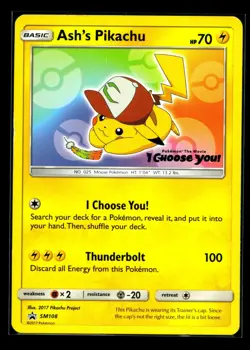 Ash's Pikachu TCG SM108 2017 Promo Card Pokemon 'I Choose You' Quantity NM - Image 1