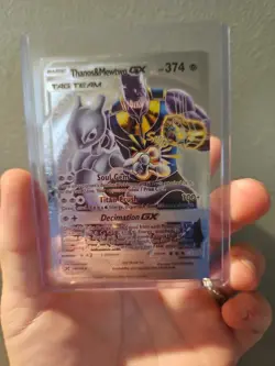 Thanos & Mewtwo GX Silver Foil Fan Art Vinyl Collector Pokemon Card Tag Team - Image 1