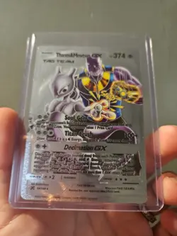 Thanos & Mewtwo GX Silver Foil Fan Art Vinyl Collector Pokemon Card Tag Team - Image 2