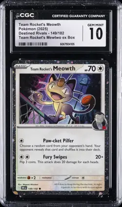 2025 POKEMON #149/182 TEAM ROCKET'S MEOWTH CGC 10 GEM MINT - Image 1
