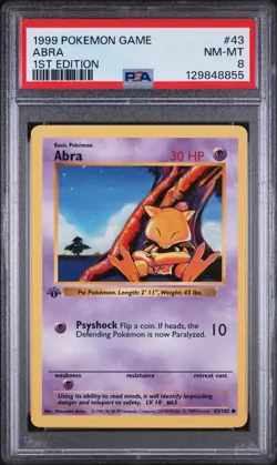 1999 POKEMON BASE SET 1ST EDITION #43 ABRA PSA 8 - Image 1