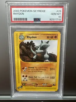 PSA 10 Rhydon 29/144 Non Holo Skyridge Pokemon WOTC Ereader 2003 - Image 1