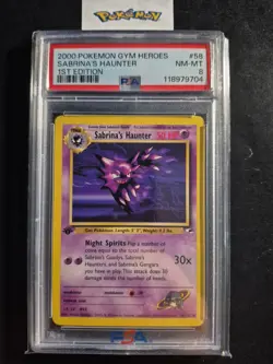 First Edition 2000 Pokemon Gym Heroes 58/132 Sabrina's Haunter PSA NM-MT 8 - Image 1