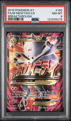 PSA 8 Mega Mewtwo EX Full Art Pokemon XY Breakthrough TCG English 2015, RegradeU - Image 1