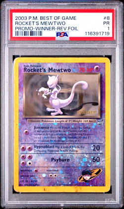 SWIRL PSA 1 2003 Pokemon Best Game PROMO Winner Rocket's Mewtwo Reverse Holo 8 - Image 1