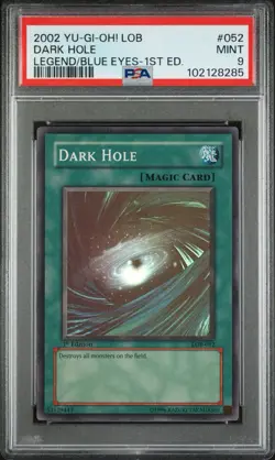 Yugioh DARK HOLE 1st Ed New Super Rare LOB-052 PSA 9 Mint wow BGS CGC Blue Eyes - Image 4