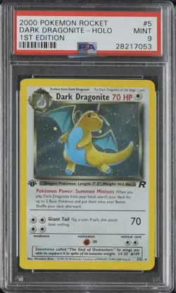 2000 Pokemon Rocket 1st Edition Dark Dragonite Holo Rare #5/82 PSA 9 - Image 1