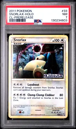 2011 POKEMON CALL OF LEGENDS PRERELEASE #33 SNORLAX-HOLO PSA 7 - Image 1