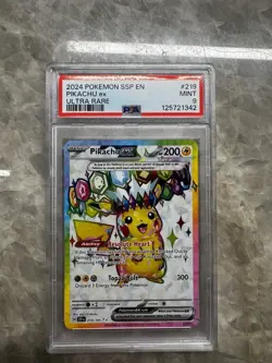 Pokemon Pikachu TCG Surging Sparks EX 219/191 Full Art Ultra Rare PSA 9 - Image 1