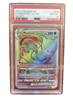 Pokemon Mewtwo VSTAR 079 PSA 10 Rainbow Rare (Pokemon Go) - Image 1