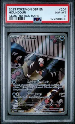 2023 POKEMON OBF EN-OBSIDIAN FLAMES ILLUSTRATION RARE #204 HOUNDOUR PSA 8 - Image 1