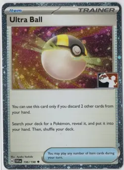 Ultra Ball 196/198 Cosmos Holo Play Promo Stamped Pokemon Card NM - Image 1