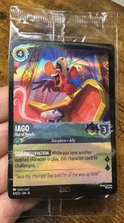 2025 Disney Lorcana IAGO OUT OF REACH Foil Card 8/D23 Gold Member Exclusive NEW - Image 1