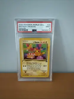 PSA 9 Pikachu #24 Birthday Pikachu English 2000 Pokemon World Collection Card - Image 1