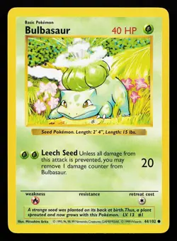 Bulbasaur 44/102 Common Base Set (Shadowless) Pokemon Card - Image 1