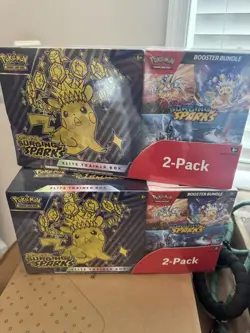 2 pack Pokemon Scarlet and Violet Surging Sparks ETB & Booster Bundle. 2 Bundles - Image 1