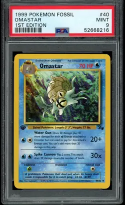 1999 Pokemon Fossil Unlimited 1st Edition Omastar #40 40/62 PSA 9 Fresh Grade! - Image 1