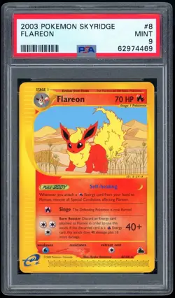 2003 Pokemon Unlimited Skyridge 8/144 Flareon Non-Holo PSA MINT 9 - Image 1