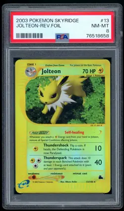 2003 Pokemon Unlimited Skyridge 13/144 Jolteon Reverse Holo PSA NM-MT 8 - Image 1