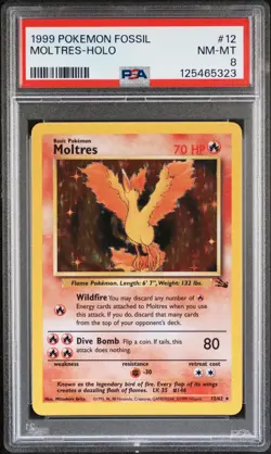 1999 POKEMON FOSSIL #12 MOLTRES-HOLO PSA 8 - Image 1