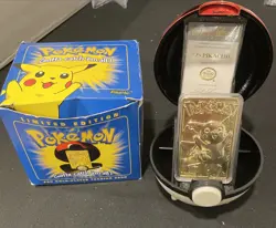 23K Gold Plated PIKACHU Trading Card 1999 Burger King Pokemon Ball w/Box & COA - Image 1